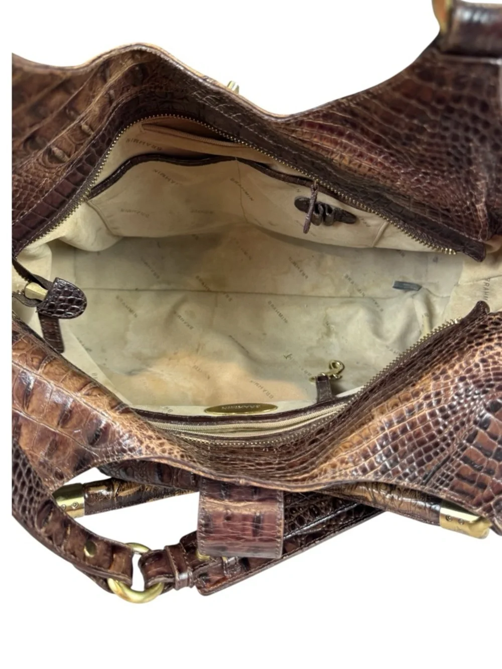 Brahmin Dagny Melbourne Croc Embossed Brown Satchel & Wallet Set